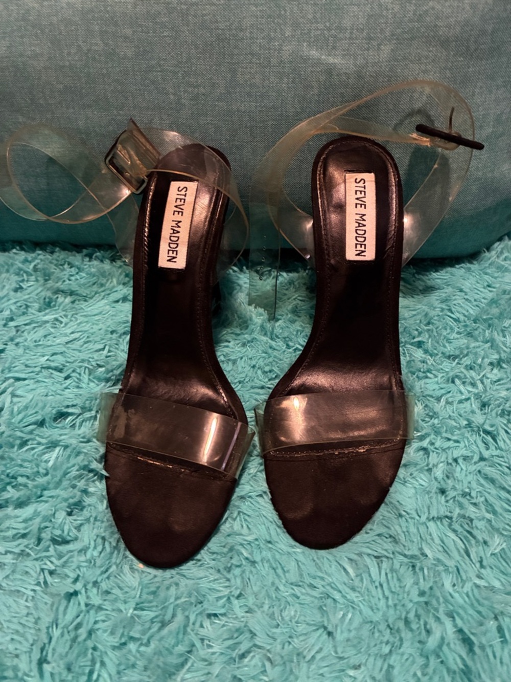 Steve Madden Black Footbed Clear Strap Sandals